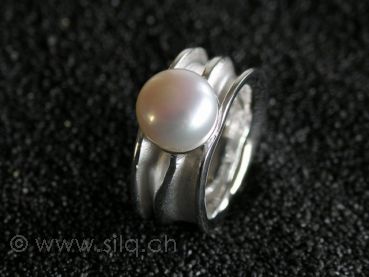 R0522-PW - Fingerring mit heller Perle, Silber 925