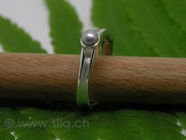 R0901-PGR - Fingerring mit grauer Perle, Sterling Silber 925